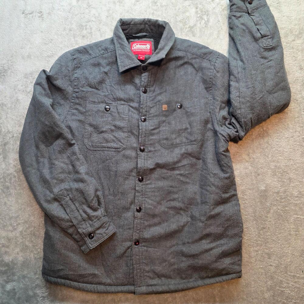 Coleman Quilted Shirt Jacket Mens M Gray Flannel Sherpa Lined Outdoor Casual